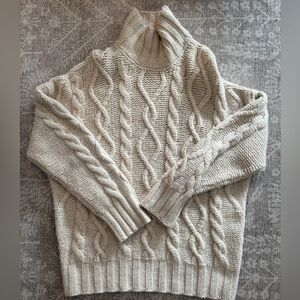 VANESSA BRUNO Sahel Cable Knit Turtleneck Sweater L Ecru Alpaca Wool Italy